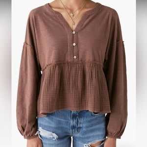 Lucky Brand Cotton V-Neck Peplum Top